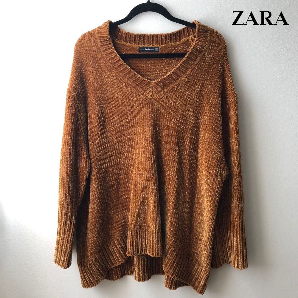 ZARA DARK MUSTARD YELLOW OVERSIZED KNITTED SWEATER